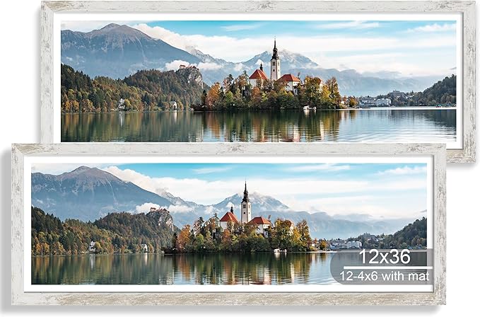 12x36 Picture Frame 2 Packs, Real Glass and Distressed White Wood Frame by Hongkee