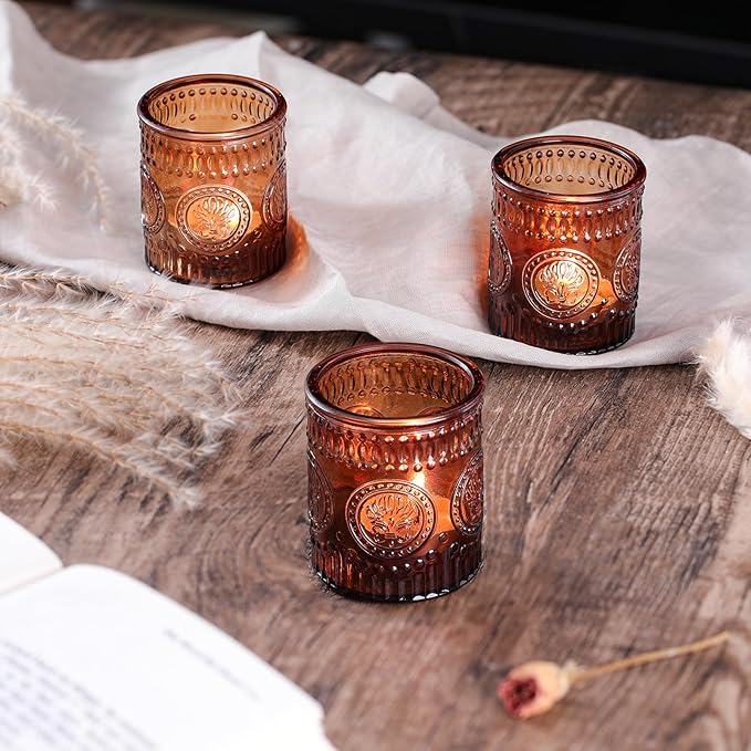 24 Pcs Amber Votive Candle Holders, Glass Tealight Candle Holders - Image 6