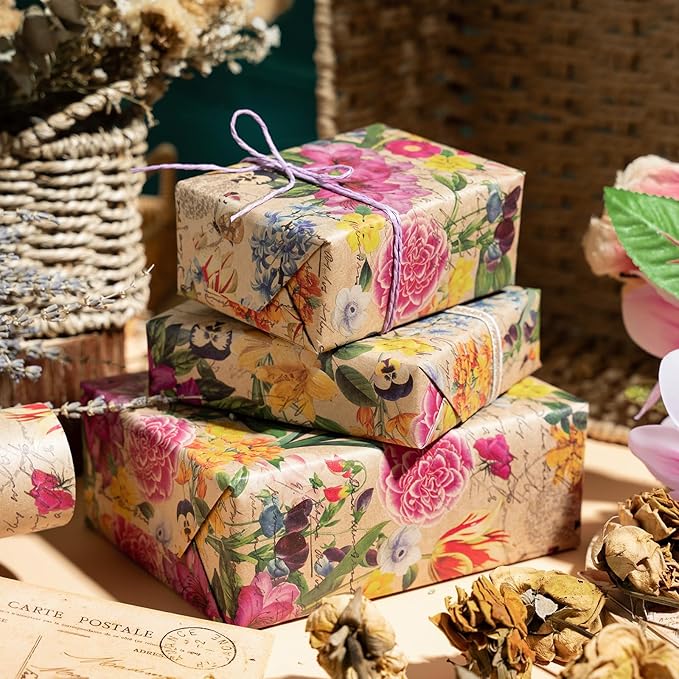 WRAPAHOLIC Kraft Floral Wrapping Paper - Image 7