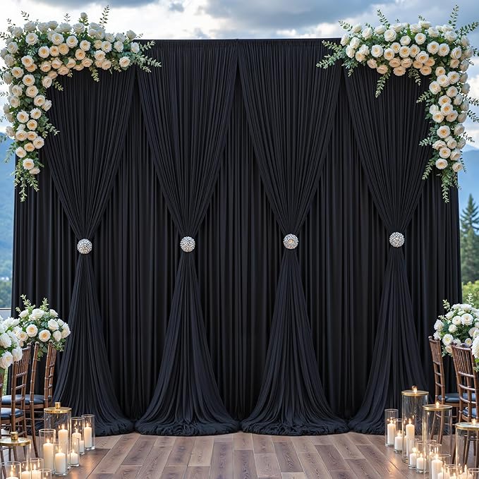 Black Tulle Backdrop Curtain for Parties Wedding, 10ft x 10ft Wrinkle Free by Shillance