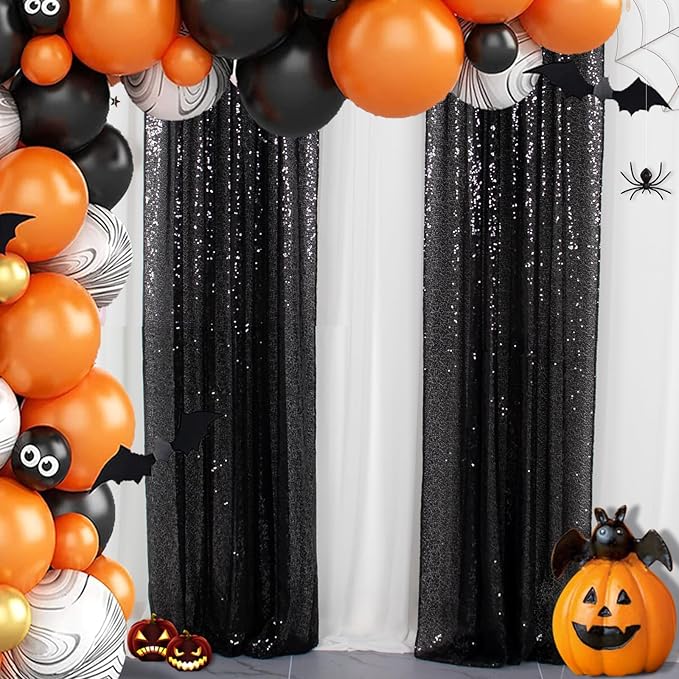 ShinyBeauty Sequin Curtains 4 Panels Black Backdrop Curtain Sequin Backdrops - Image 2