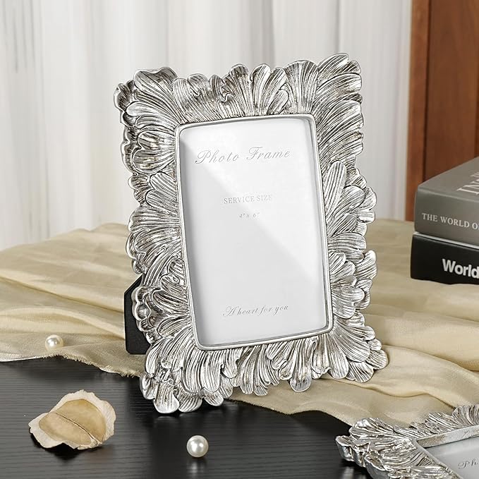 4x6 Silver Picture Frame, Vintage Silver Palm Leaves Textured Hand-Crafted - Image 7