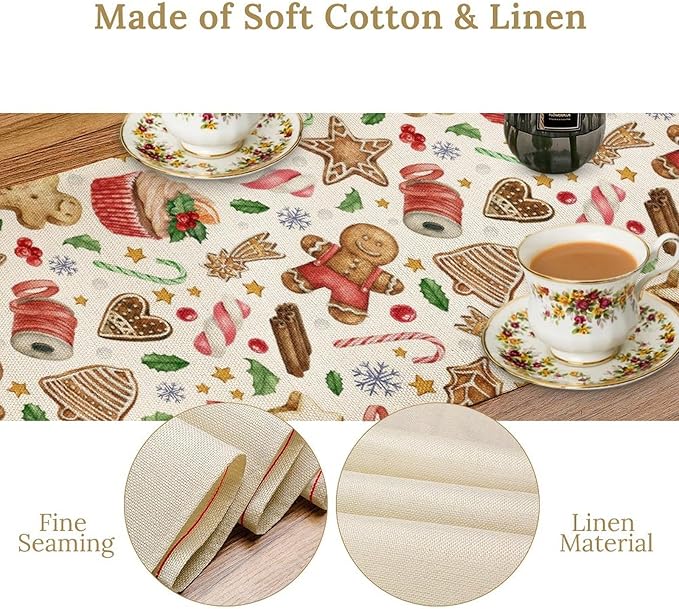 Christmas Table Runner, Christmas Gingerbread New Year Xmas Table Cloth Kitchen - Image 5