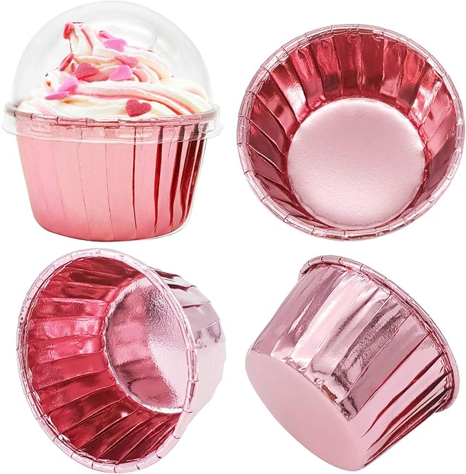 Cupcake Liners with Dome Lids 100Pack, Free-Air 3.5Oz Mini Foil Baking Cups - Image 4
