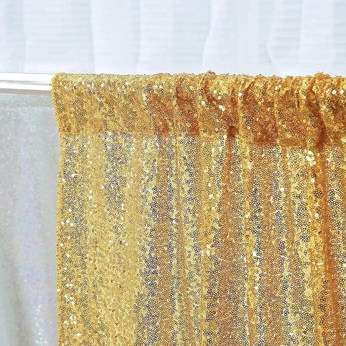 Poise3EHome Gold Sequin Backdrop Curtains, 4 Panels 2FTx8FT Glitter Background - Image 5