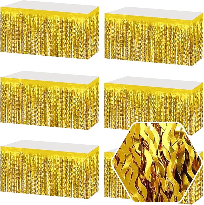 6 Pack 29 x108 Inch Gold Wave Foil Fringe Table Skirts Metallic Banner by Ferwzsr