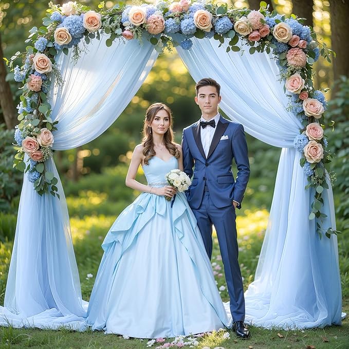Wedding Arch Draping Fabric, 2 Panels 18FT Baby Blue Sheer Backdrop Curtain - Image 6