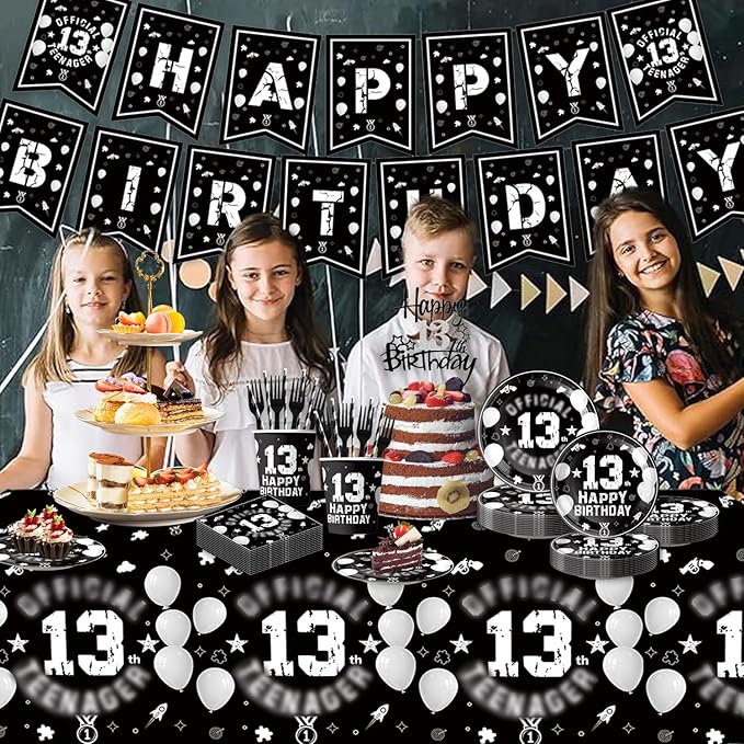123pcs 13th Party Decorations, 13th Silver Black Birthday Banner, Cake Toppers - Image 8
