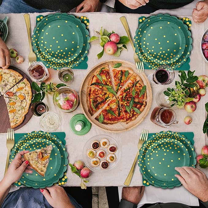 105PCS Green Plates and Napkins Party Supplies, 7” Dessert Paper Plates - Image 6