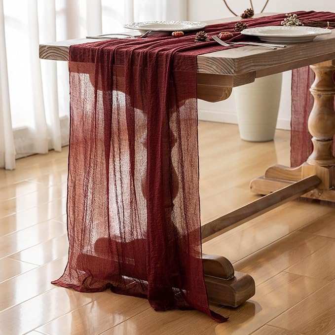 Burgundy Christmas Table Runner Decor Red Cheesecloth Gauze 120 Inch 10 FT - Image 5