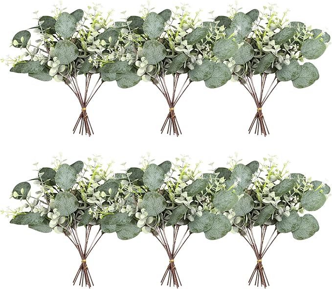 40 Pcs Artificial Greenery Eucalyptus Stem Silver Dollar Leaves Baby Eucalyptus by Zekonan