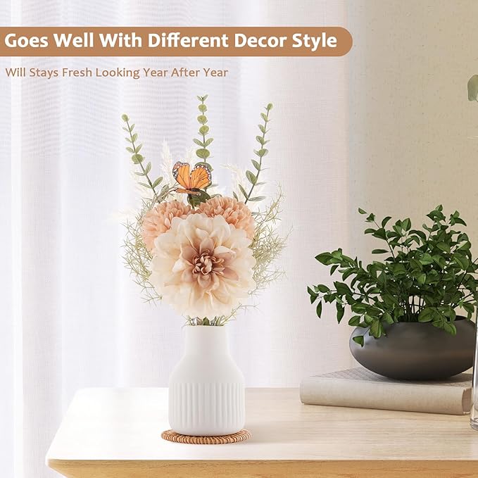 Small Fake Flowers in Vase 14" Centerpiece Table Decorations Silk Flowers - Image 3