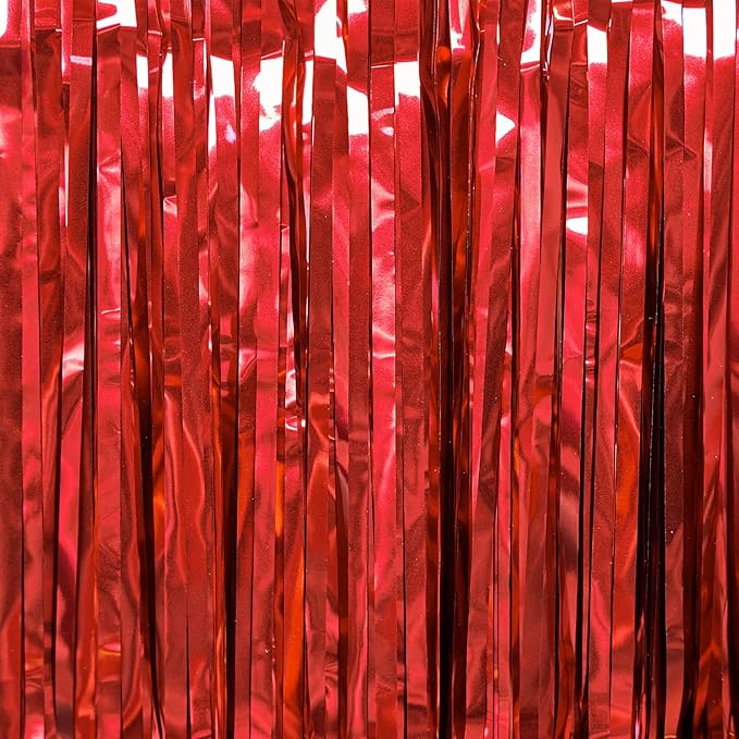 PartyWoo Red Streamers Fringe Curtain Backdrop 3 pcs 8.2 ft Tinsel Foil Backdrop - Image 2