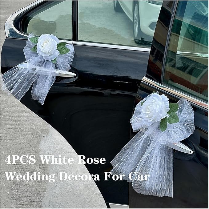 Elegant White Rose Wedding Car Door Handle Decoration – 12cm Artificial Flower - Image 5