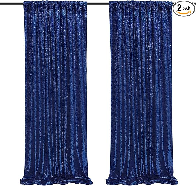 Poise3EHome 2Pcs 2Ft x 8Ft Navy Blue Sequin Backdrop Curtain, Memorial Day by Poise3EHome
