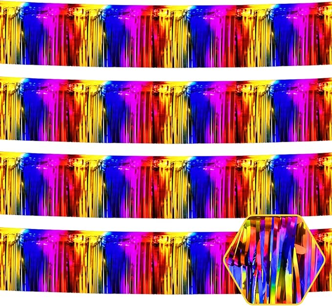 4 Pack 10 Feet Rainbow Foil Fringe Garland Metallic Tinsel Streamers Banner by Ferwzsr