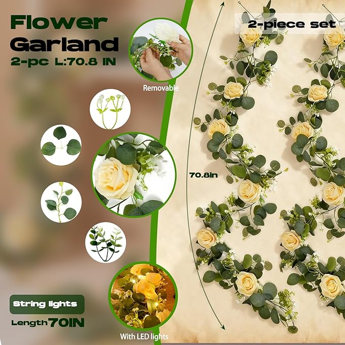 2 Pack 5.9 FT Artificial Flower Garland - Image 3