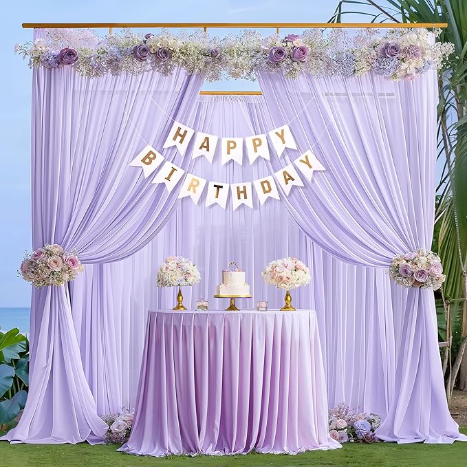 10ft x 10ft Lilac Backdrop Curtains, Wrinkle-Free Sheer Chiffon Fabric Photo - Image 8