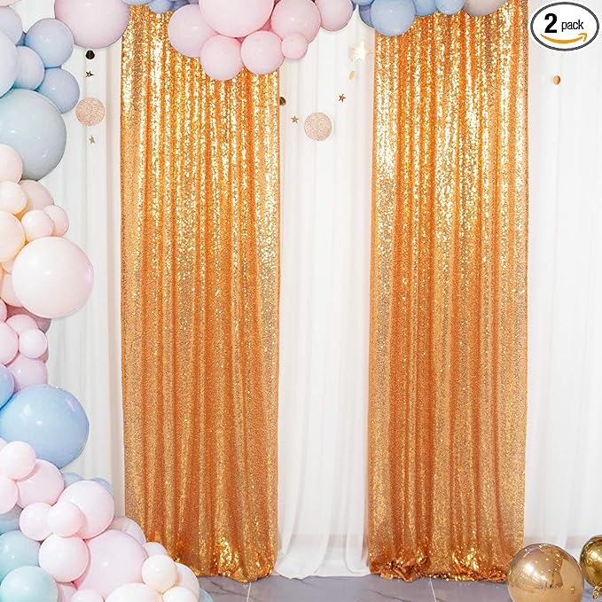 ShinyBeauty Gold Sequin Curtain Backdrop 2 Panels 4FTx8FT Photo Curtain by ShinyBeauty