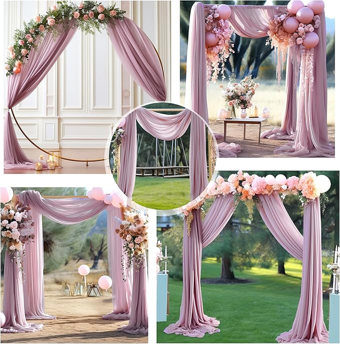 Arch Drapes for Wedding Arch Draping Fabric Dusty Rose Sheer Backdrop Curtain - Image 3