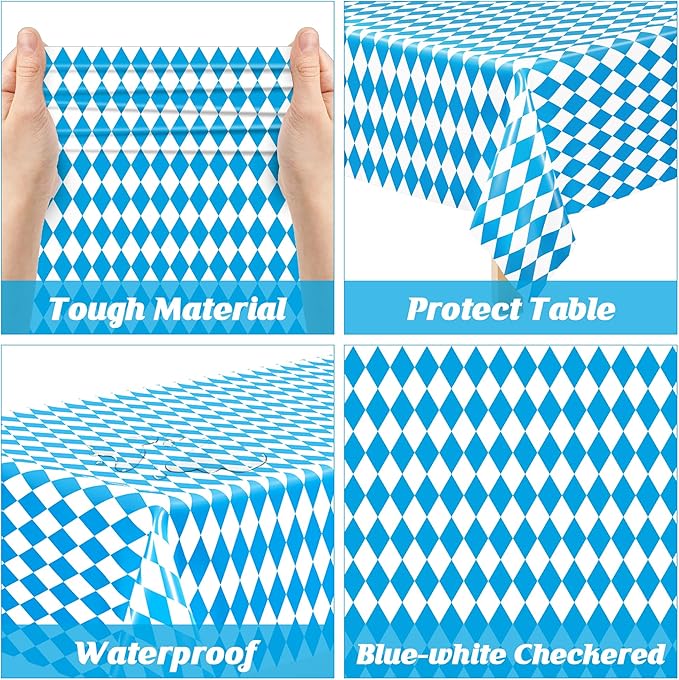 4 PCS Oktoberfest Decoration, 54 X 108 IN Blue White Checkered Plastic - Image 3