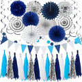 Navy-Blue White Silver Graduation Party-Decorations 33pcs Kits Banner, Paper by MEIWUTIE