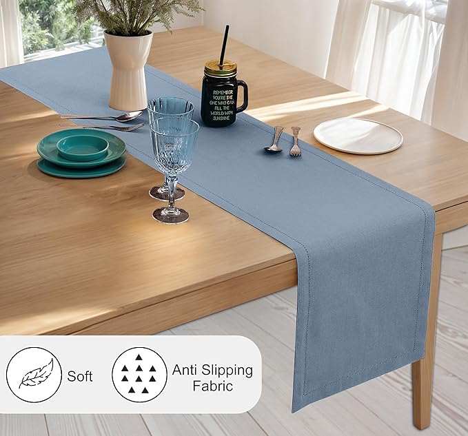 Ruvanti Linen Table Runner 60 Inches, Classic Hemstitch, Non-Slipping, Stain - Image 2