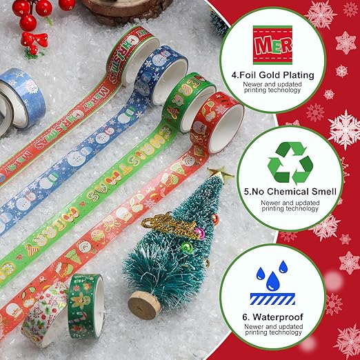 16 Rolls Christmas Washi Tape Holiday Masking Tape Red Green Christmas Wrapping - Image 4