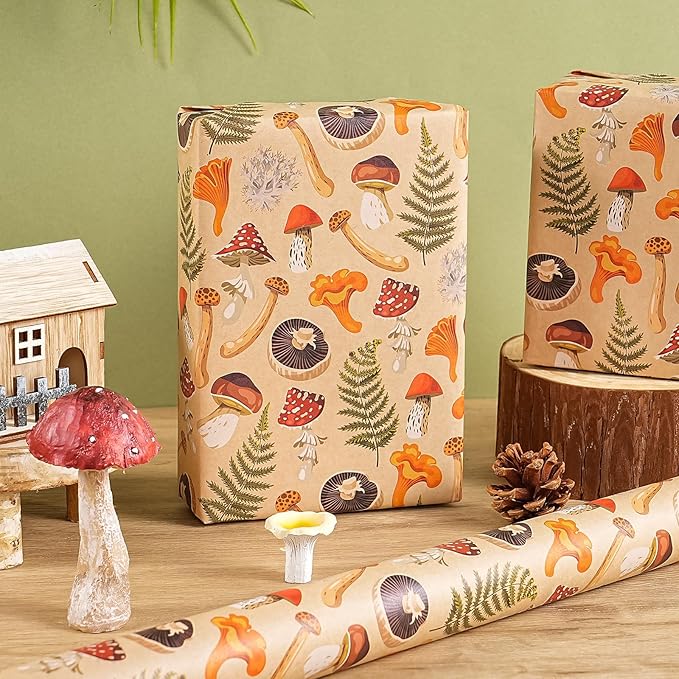 WRAPAHOLIC Kraft Mushroom Wrapping Paper Roll - Image 5
