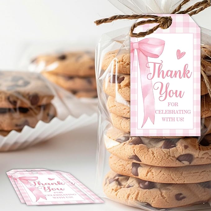 Pink Bow Gift Tags, Thank You for Celebrating - Image 4
