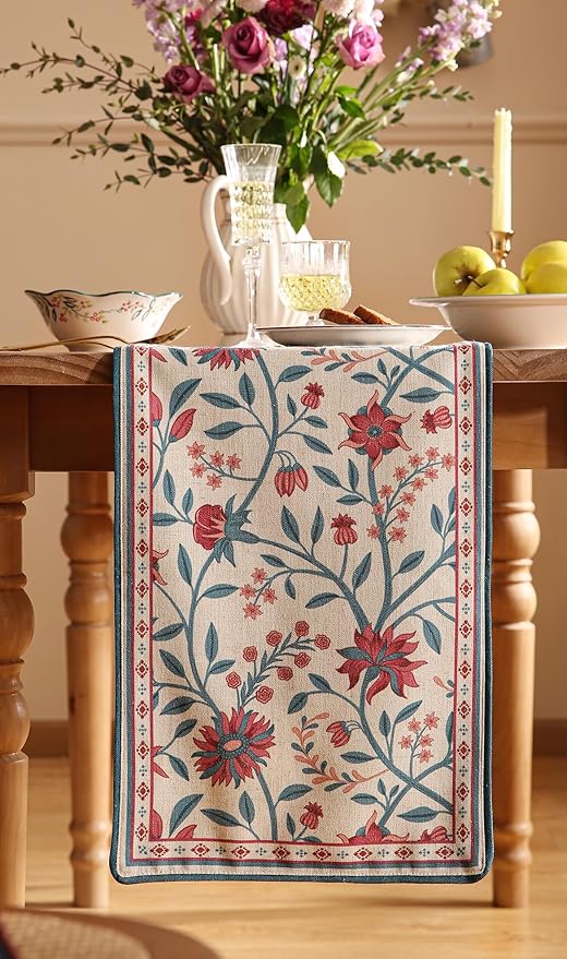 Farmhouse Berry Red Floral Cloth Runner - Image 9
