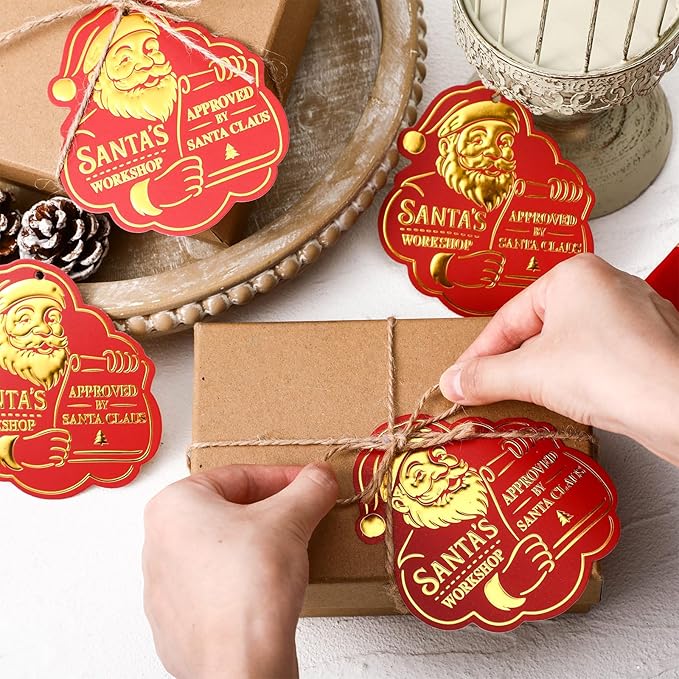 36 Pcs Christmas Gift Tag with String 3D Santa Gift Tag Gold Foil Present from - Image 4