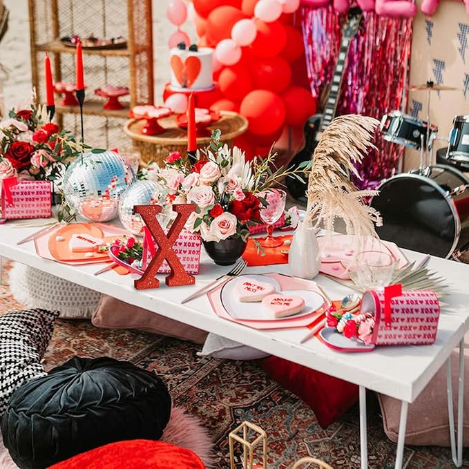 TONIFUL 8 Inch Red Glitter Letter X Table Centerpiece A-Z Red Birthday Party - Image 5