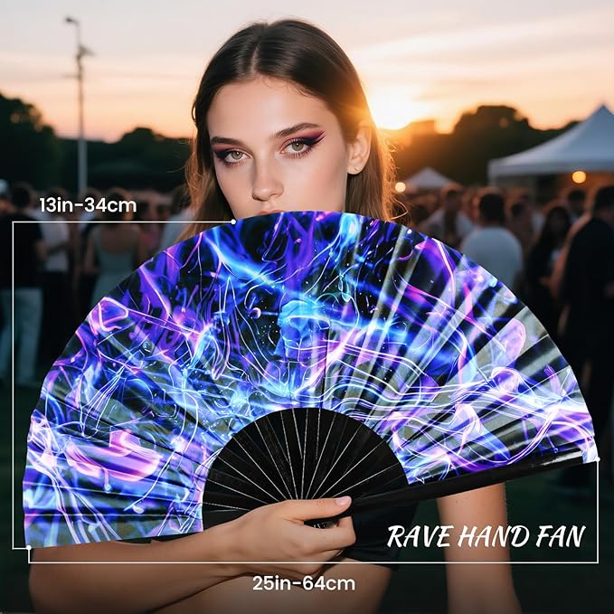 SYNTECSO Folding Hand Fan for Rave, Popping Fan for Line Dancing, Drag Queen - Image 3