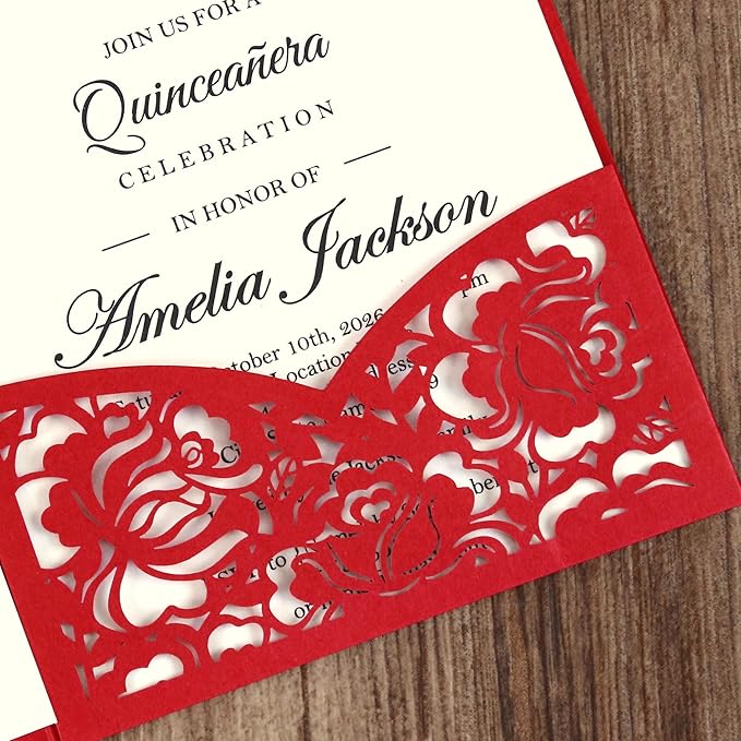 DORIS HOME 50pcs Laser Cut Quinceanera Invitation Pockets - Image 4