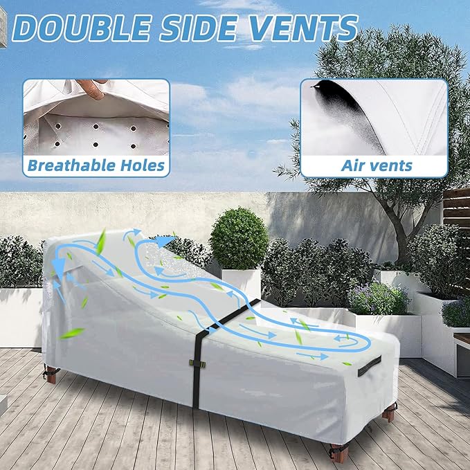 Patio Chaise Lounge Cover with Handles, Outdoor Lounge Chair Cover Waterproof - Image 6