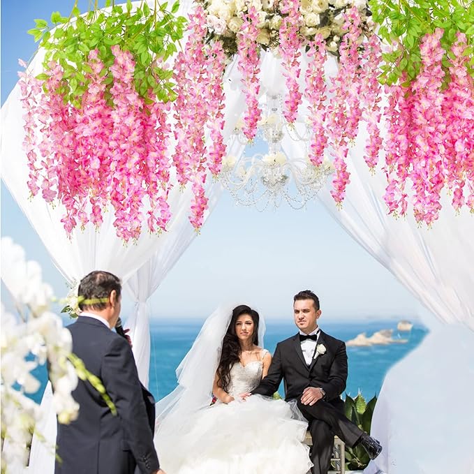 24 Pack Artificial Fake Wisteria Vine Ratta Hanging Garland Silk Flowers String - Image 7