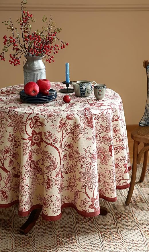 ISAENNE Designer French Linen Round Tablecloth, Durable Home Decor Tablecloths - Image 8