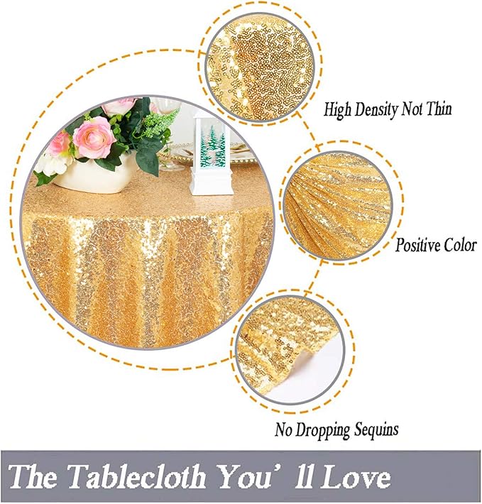 ShinyBeauty Gold Tablecloths 36X36 Inch, 2 Pieces Sequin Table Cloth - Image 3