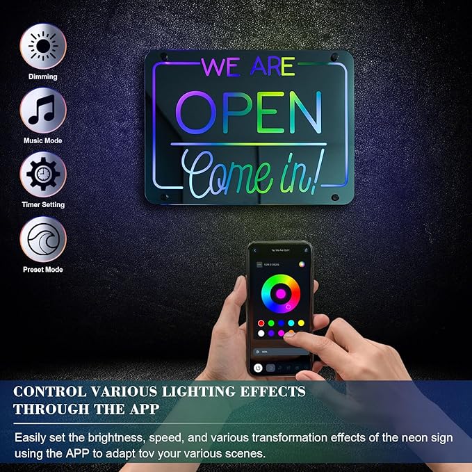 Ineonlife Open Neon Sign Come In We Are Open Mirrored Colorful LED lights - Image 4