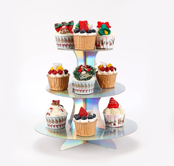 3-Tier Cupcake Stand, Round Rainbow Cake Stand Holder, Tiered DIY Cupcake Stand - Image 2