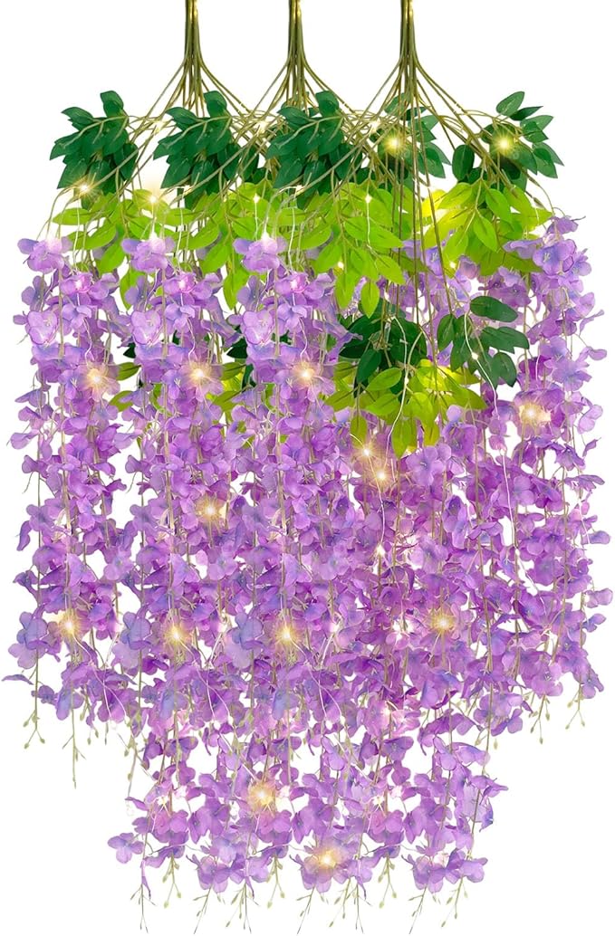 12 Pack Light Purple Wisteria Hanging Flowers Garland by Luerbi