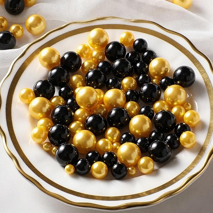 200 Pcs Vase Filler Beads Black and Gold Pearl Beads by PNJHDZ