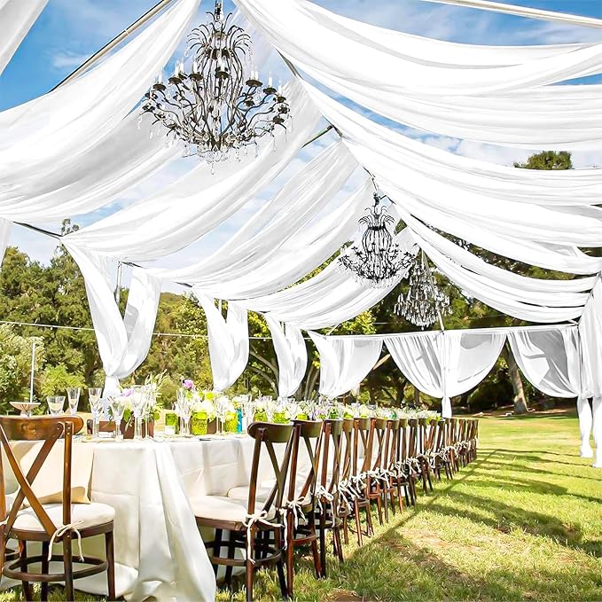 6 Panels White Wedding Ceiling Drapes 5ftx40ft Ceiling Drapes Chiffon Fabric by fani