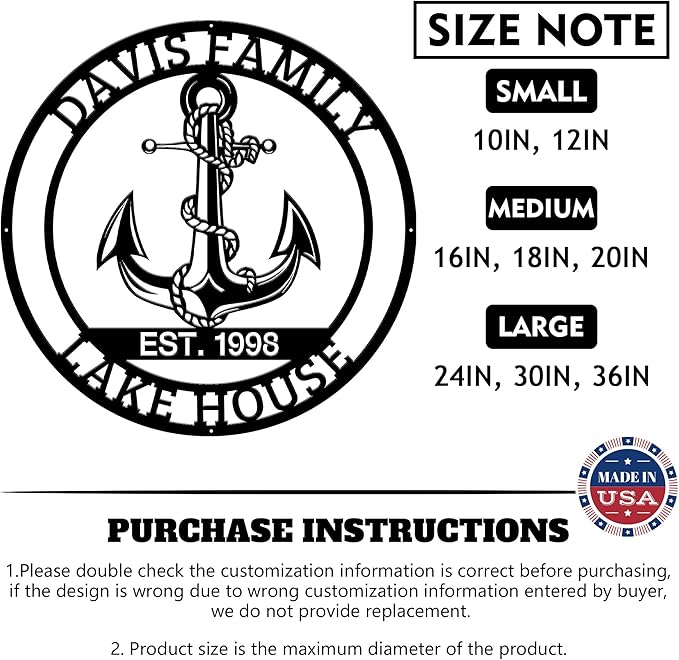 Personalized Metal Anchor Sign, Custom Family Last Name Sign, Nautical Outdoor - Image 6