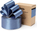 Dusty Blue Satin Wired Ribbon 1-1/2 Inch Double-Faced Sliver Glitter Christmas by Keypan