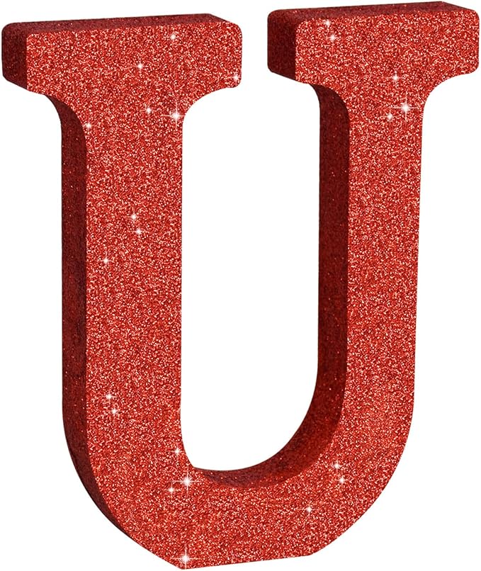 TONIFUL 8 Inch Red Glitter Letter U Table Centerpiece A-Z Red Birthday Party by TONIFUL