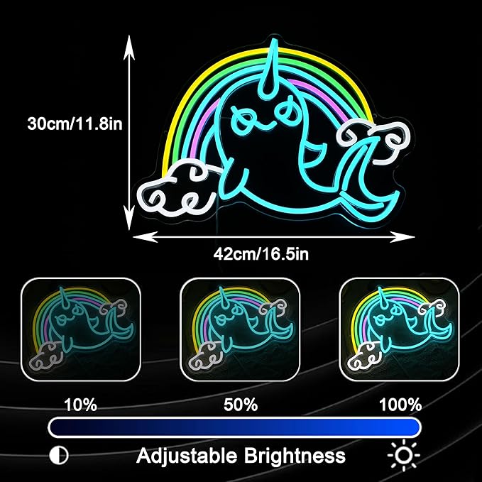Rainbow Narwhal Neon Sign Dreamy Narwhal Led Sign Dimmable Rainbow Cloud Light - Image 4