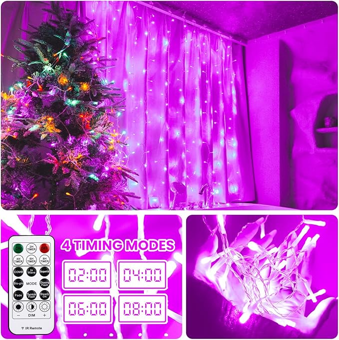Curtain Light for Bedroom, 200LED 6.6x6.6ft Pink Window Wall Hanging Fairy - Image 3