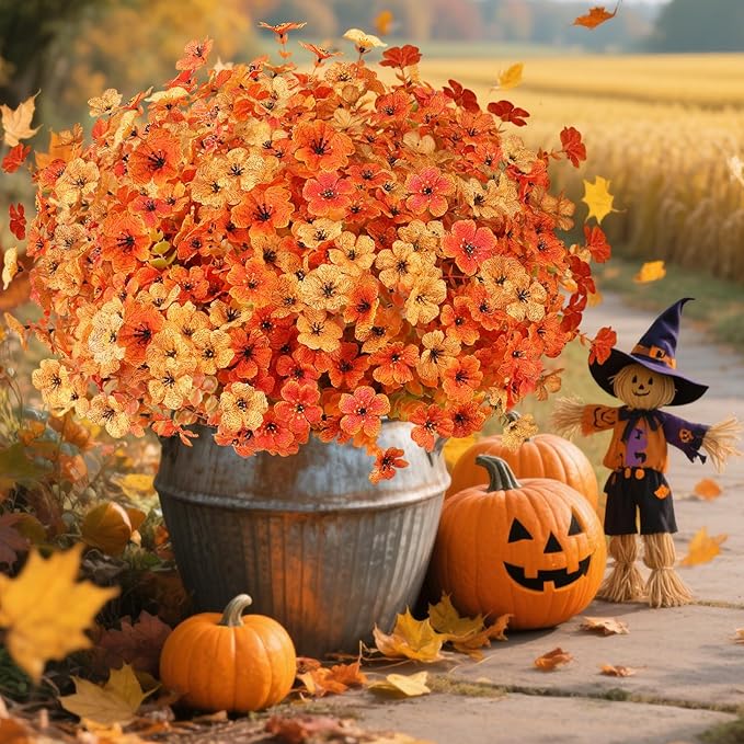AmyHomie 16 Bundles Fall Orange Yellow Artificial Flowers - Image 4